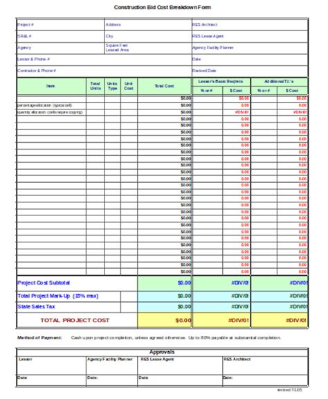 sample bid sheet for construction